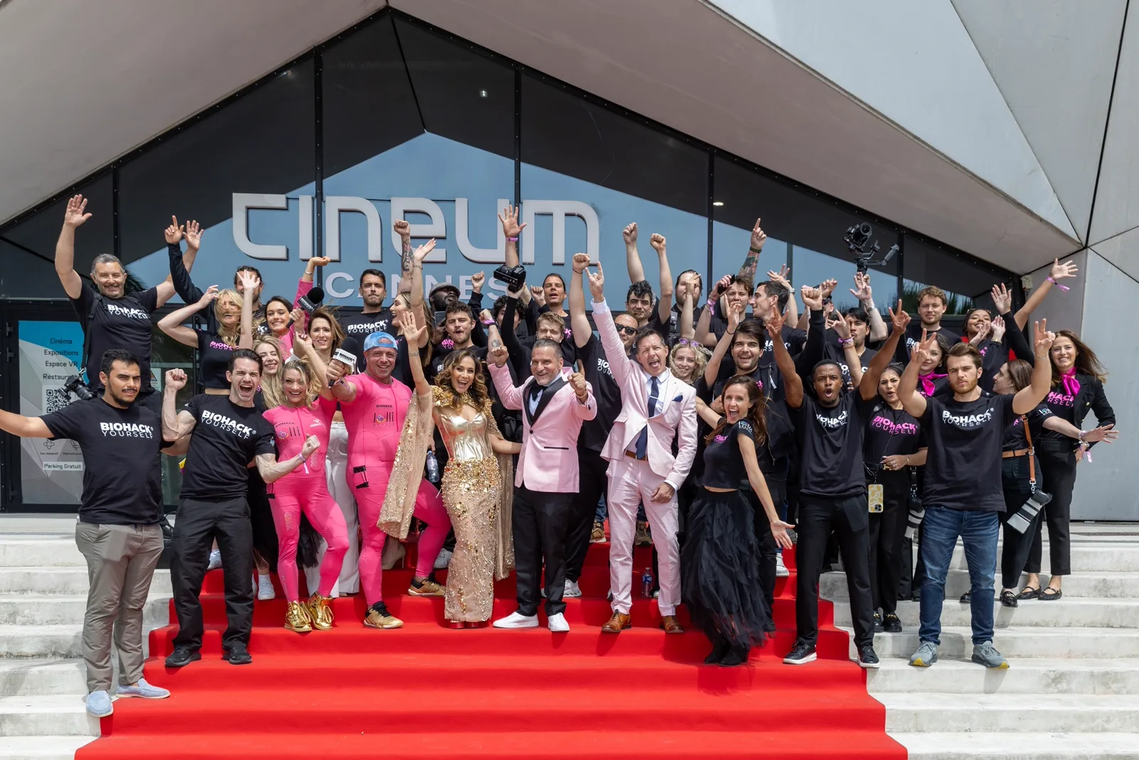 The whole team on the Cineum Cannes steps