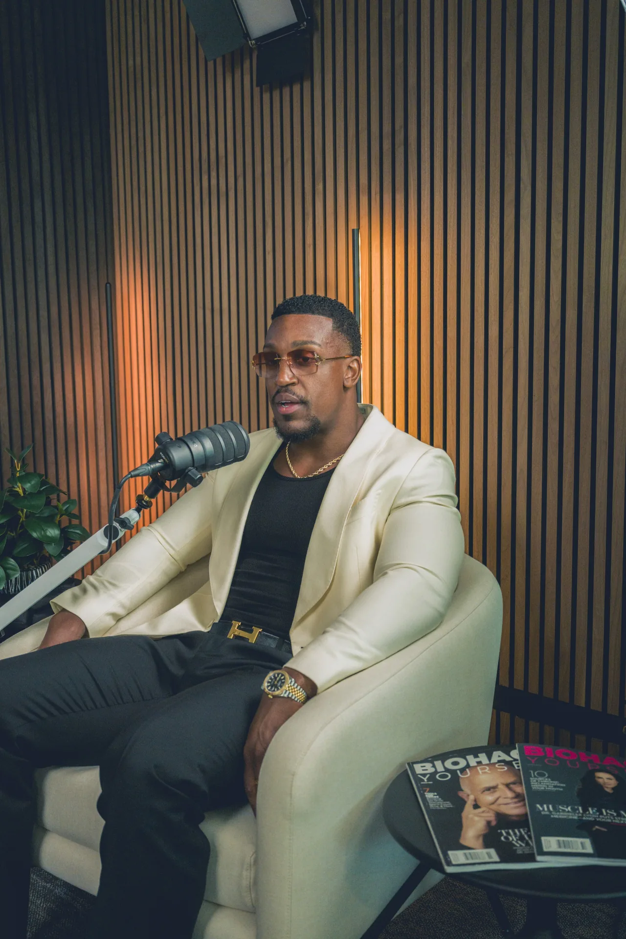 Ashton Hall in the podcast studio with the issue
