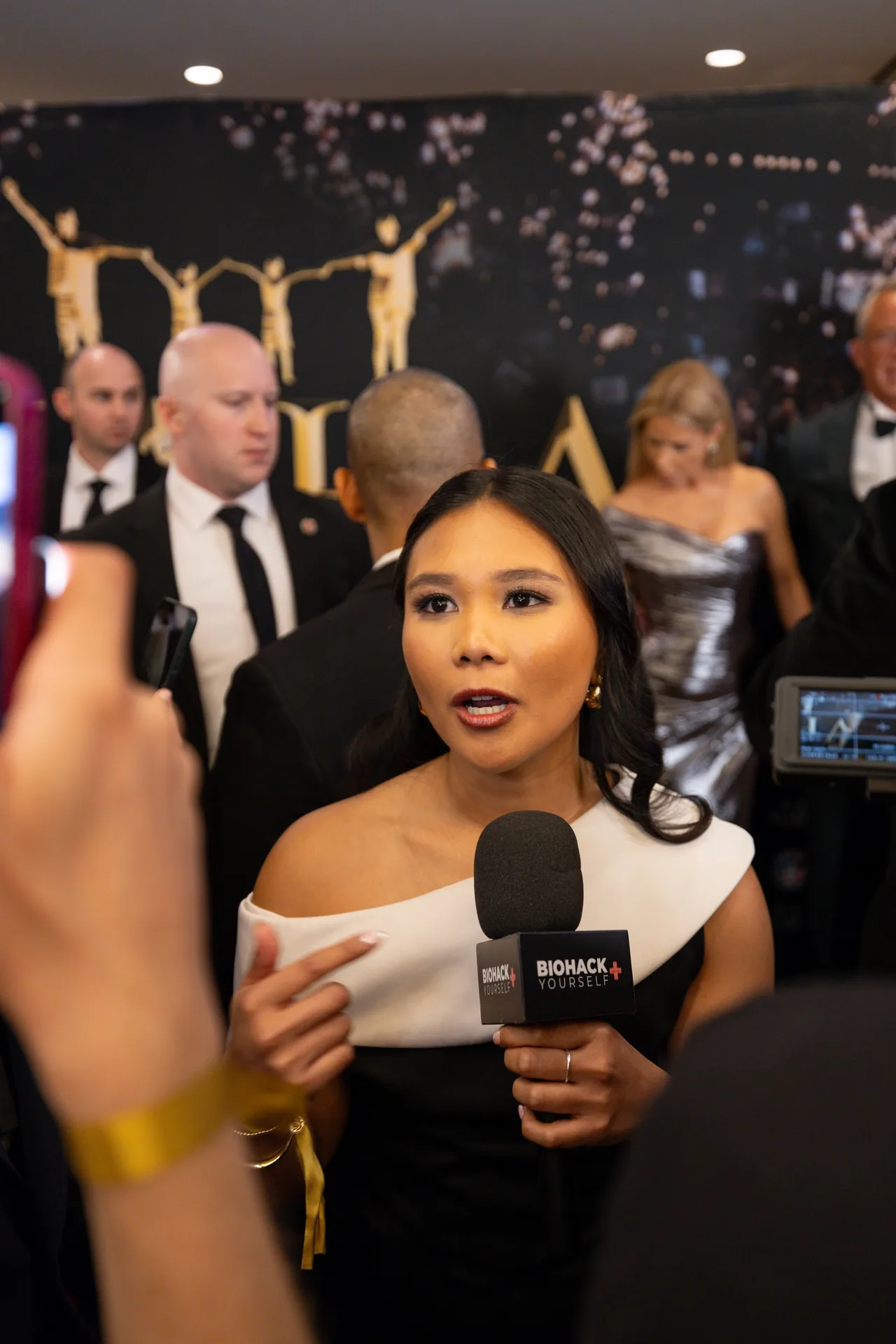 A red-carpet interview at the ball